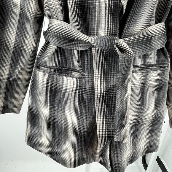 Ports International Vintage Black Gray Ombre Plaid Long Belted Jacket 10 - Picture 6 of 12